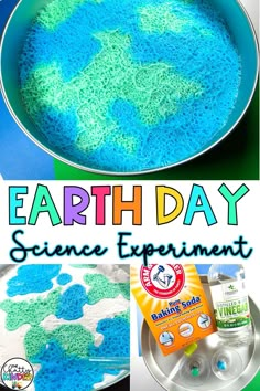 earth day science experiment for kids with blue and green sand in the shape of an earth