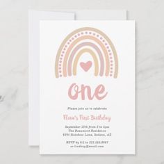 a birthday card with the word one on it and a rainbow in the middle,