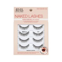 The Ardell Naked Lash 420 is light, airy gorgeous lashes that look like you're not wearing anything but confidence! Our new lash collection feels like wearing nothing and enhances your own natural lashes with subtle volume and length. Beautiful, soft and lightweight lashes that blend seamlessly with your natural lashes. Contains 4 pairs of lashes. Adhesive not included. Easy 3-Step Application: 1. Align band with natural lash line to check fit. Trim excess if necessary. 2. Apply a thin line of a Gloss Labial, Sally Beauty, Natural Styles, Vitamins For Women, Fake Lashes, Strip Lashes, Fake Eyelashes, Natural Lashes, False Lashes