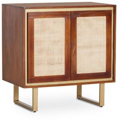 the sideboard is made out of wood and wicker