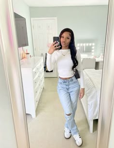 #addidasshoes #blackgirl #flyfashiondoll #explorepage Light Jeans Outfit Black Women, Victory Marie Outfits, 62 Degree Weather Outfit, Jean Outfits Black Women, Birthday Dinner Outfit Casual, Birthday School Outfit, Calm Luh Fit, Spring Fits For School, Basic Fits For School