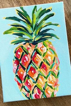 a painting of a pineapple on a blue background