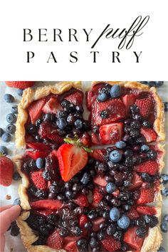 berry puff pastry with blueberries and strawberries on top