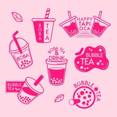 happy tea and bubble tea logo set on pink background stock photo - 1307982