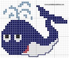 a cross stitch pattern with an image of a blue whale