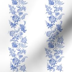 a blue and white wallpaper with flowers on the left side, and an image of a flower pattern on the right side