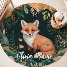 a round rug with an image of a fox on it and the words, julia marie