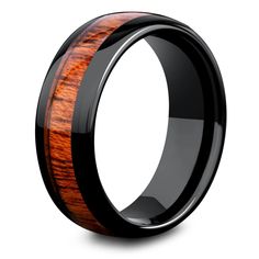 a black ceramic ring with a wooden inlay