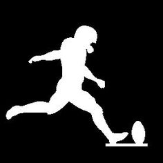 a white silhouette of a person kicking a soccer ball on a black and white background