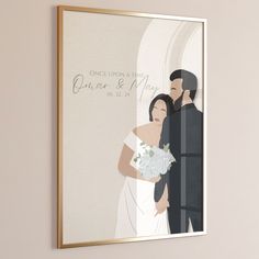 a wedding photo hanging on the wall