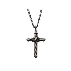 This men's necklace is a stylish addition to his wardrobe, featuring a cross pendant for style that encompasses his beliefs. This men's necklace is a stylish addition to his wardrobe, featuring a cross pendant for style that encompasses his beliefs. NECKLACE DETAILS Chain length: 24 in. Chain type: curb Metal: stainless steel Finish: antiqued Nickel free Packaging: boxed Size: 24". Color: Two Tone. Gender: male. Age Group: adult. Necklace Size, Men's Necklace, A Cross, Cross Pendant Necklace, Chain Lengths, Cross Pendant, Chain Length, Cross Necklace, Two Tone