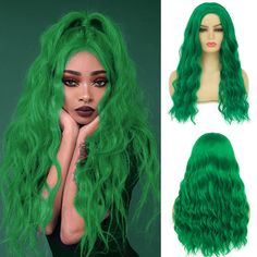 PRICES MAY VARY. Material: This green wigs is made of synthetic high-temperature resistance fiber, which looks very natural,realistic and soft to the touch,very close to the appearance of human hair. Packaged Included:1 wig+1 free wig cap.The wig internal is used with 100% breathable rose net,wig cap to help you wear wig and create a neat looking. Cap Structure: Medium cap size(22.5 inch), with two adjustable strap,fits most perpon's heads,easy to install and make it more comfortable to wear. Su Green Wigs, Free Wig, Green Wig, Long Curly Wig, Fashion Wigs, Grey Wig, Natural Wigs, Pink Wig, Red Wigs