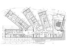 an architectural drawing shows the floor plan for a building with multiple floors and several rooms