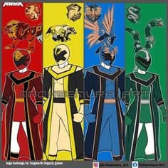 an image of the power rangers in different colors