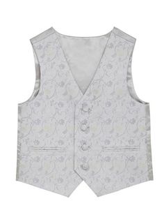 a white vest with grey flowers on it