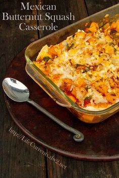 mexican butternut squash casserole on a wooden table