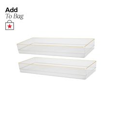 two clear plastic storage boxes with gold trim