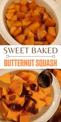 sweet baked butternut squash in a white bowl