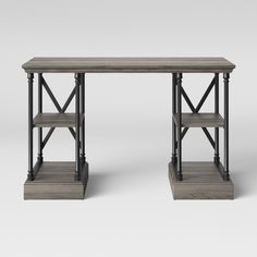 Conway Wood Writing Desk With Storage Gray - Threshold? Iron Desk, Desk With Keyboard Tray, Wood Writing, Wood Computer Desk, Writing Desk With Drawers, Wood Writing Desk, Desk With Storage, Solid Wood Desk, Desk Shelves