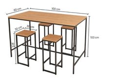 the table and stools are measurements