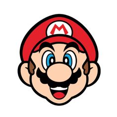 an image of mario's face with blue eyes and a red cap on it