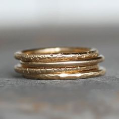 18k Gold Wedding Ring  Textured Gold Band  by LilianGinebra Gold Bands Made Of Recycled Gold, Gold Bands Made From Recycled Gold, Elegant Hammered Stackable Rings, Gold Recycled Gold Promise Ring Bands, Gold Recycled Gold Bands For Promise Ring, Heirloom Yellow Gold Stackable Rings In Recycled Gold, Elegant Gold Hand Forged Stackable Rings, Heirloom Stackable Rings In Recycled Gold For Anniversary, Heirloom Recycled Gold Stackable Rings For Anniversary