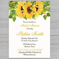 sunflowers and leaves are on the front of this bridal shower