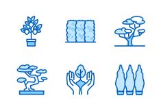 blue and white icons depicting different types of trees