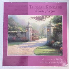 thomas kinkade's painting of a gated driveway in front of a house