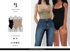 two women in bodysuits and jeans are standing next to each other