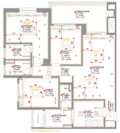 the floor plan for an apartment with two separate rooms and three different areas in each room