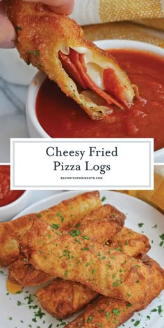 cheesy fried pizza logs with marinara sauce