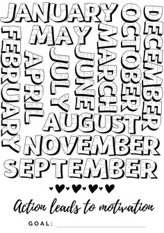 an image of a calendar with words written in black and white