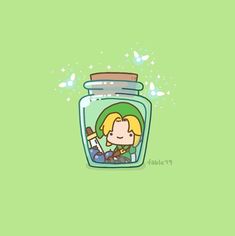 a glass jar with a cartoon girl inside