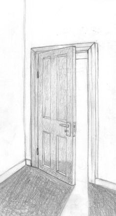 a drawing of an open door in a room