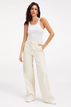 Woven 2.0 Wide Leg Trouser Bone, Bottoms by Good American | LIT Boutique Woman Weaving, Cute Boutiques, Jumpsuit Trousers, Swim Fashion, Day To Night, To Night, Wide Legs, Good American, Basic Tops