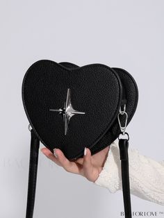 BagForLove - Y2K-inspired Heart-shaped Shoulder Bag: Trendy Crossbody with a Punk Twist Product Description Color Black Details Spiked Type Novelty Bag Bag Size Small Pattern Type Plain Closure Type Zipper Style Fashionable Material PU Leather Size Chart INCH CM Strap Length Bag Length Bag Width Bag Height 44.1 inch 8.3 inch 2 inch 7.1 inch Strap Length Bag Length Bag Width Bag Height 112 cm 21 cm 5 cm 18 cm Details Pictures Similar Products h2 { text-align: center; } /* æ¢è¡ */ li{ white-spac Heart-shaped Black Shoulder Bag For Party, Trendy Black Heart-shaped Shoulder Bag, Goth Purse, Gothic Bag, My Style Bags, Trendy Shoulder Bag, A Punk, Heart Fashion, Novelty Bags