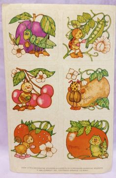 an old children's book with pictures of fruits and vegetables