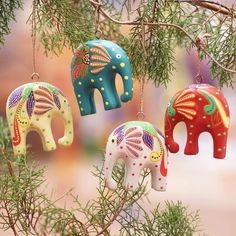 Handcrafted Elephant Wood Ornaments from Bali (Set of 4) - Happy Trunks | NOVICA United Kingdom Indian Ornaments, Elephant Wall Hanging, Horse Christmas Ornament, Stick Crafts, Ceramic Elephant, Horse Ornaments, Wooden Cat, Painted Ornaments, Clay Art Projects