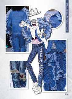 an advertisement for jean's jeans with blue denims and white shoes on it