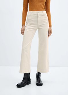 Corduroy culotte trousers - Women | Mango USA Jumpsuit Mango, Cord Trousers, Mango Jeans, Jackets Women, Corduroy Fabric, Kick Flares, Winter Jackets Women, Christmas Wish, Cropped Trousers