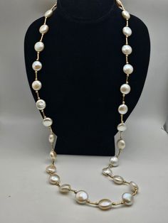 Vintage 14k Yellow Gold Coin Pearl Station Necklace  Item w#2543 Clean and in good condition marked 14k 12mm coin pearls 50.3 grams 30 inch fit Welcome to Westgate Jewels!! We specialize in vintage estate, designer, and fine jewelry. Our shop consists of items that are estate, antique, and / or vintage conditions unless otherwise noted. This means that most items are prior owned and may have some imperfections such as light scratches, scuffs, and / or patina. Our items are cleaned and polished p Coin Pearl Necklace, Vintage Native American Jewelry, Beads Design, Vintage Designer Jewelry, Beads Jewellery, Coin Pearls, Gold Coin, Station Necklace, Cool Necklaces