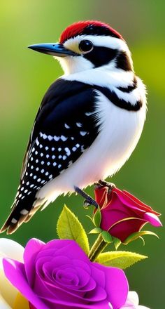 a colorful bird perched on top of a flower