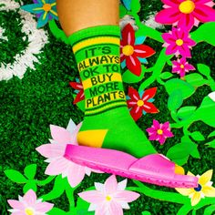 It's Always Ok To Buy More Plants Socks by Gumball Poodle are the perfect gift for that socks lover in your life. These funny themed mens,womens,unisex crew^xl socks come in color and feature the words "It's Always Ok To Buy More Plants" printed on the socks. These socks fit Women's size 6 US to Men's Size 15. Made of Cotton-polyester-spandex-rubber blend for comfort and durability. A pair of these cool Funny novelty Socks will certainly give any wardrobe an instant upgrade. Machine Wash Cold Wi Plant Bathroom, Gym Socks, Socks Gym, Womens Knee High Socks, Sock Lovers, Corgi Butts, Ankle Socks Women, Mens Crew Socks, Crazy Socks