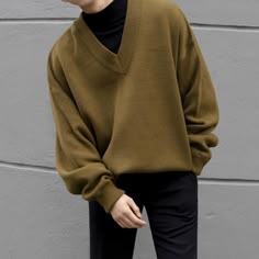 autumn v-neck - Shop at The Korean Fashion Vintage Knitwear, Slim Sweater, Men's Korean Style, Knitted Tops, Fall Fits, Long Sleeves Coats, Streetwear Men Outfits, Men Fashion Casual Outfits, Knitted Top