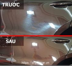 two side by side images of the front and rear doors of a car with chrome paint