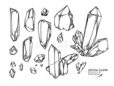 crystal clusterer hand drawn in black and white royalty illustration