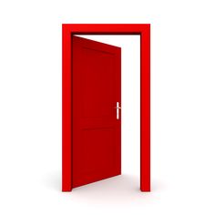 an open red door on a white background