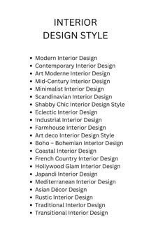 the interior design styles list is shown