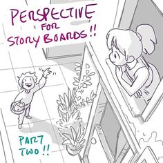 a drawing of a person standing in front of a window with the words perspective for story bands part two